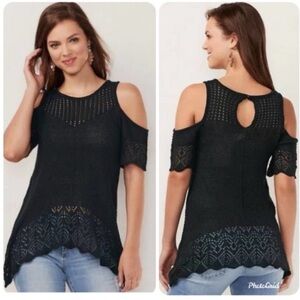 LC Lauren Conrad Crochet Black Cold Shoulder Preppy Tunic